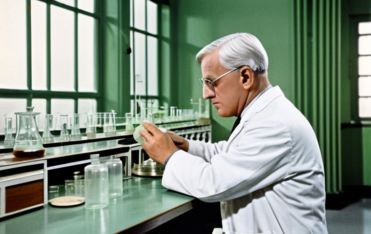 Penicillin Discovery**
"Alexander Fleming in his laboratory at St. Mary's Hospital, observing a petri dish with *Penicillium notatum* mold inhibiting bacterial growth, fully clothed, appropriate attire, safe for work, perfect anatomy, natural proportions, science photography, high quality, professional, modest."
**