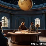 Home 21 과학적 발견의 전환점 사례 연구 - A detailed and realistic digital painting of Nicolaus Copernicus presenting his heliocentric model t...