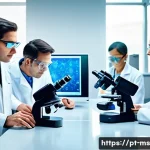 Home 20 과학적 발견의 통합적 시각 - A vibrant interdisciplinary science laboratory scene showing biologists, chemists, and engineers col...