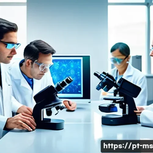 Home 32 과학적 발견의 통합적 시각 - A vibrant interdisciplinary science laboratory scene showing biologists, chemists, and engineers col...