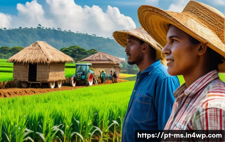 과학적 발견의 사회적 반응 분석 - A vibrant urban Brazilian agricultural scene showcasing a diverse group of farmers—some wearing trad...