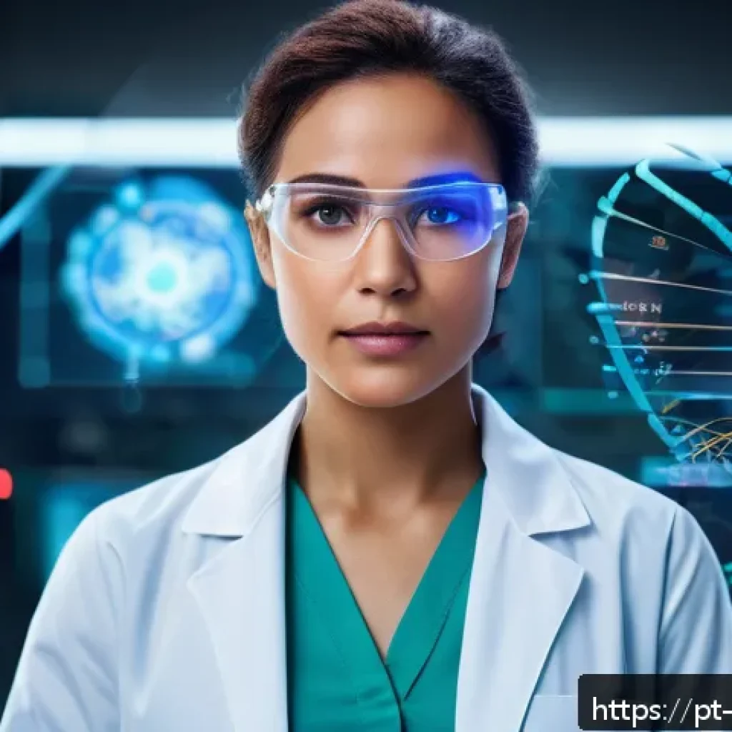 과학적 발견의 대중문화 속 반영 - A futuristic sci-fi scene depicting a female geneticist in her modern laboratory, wearing a white la...